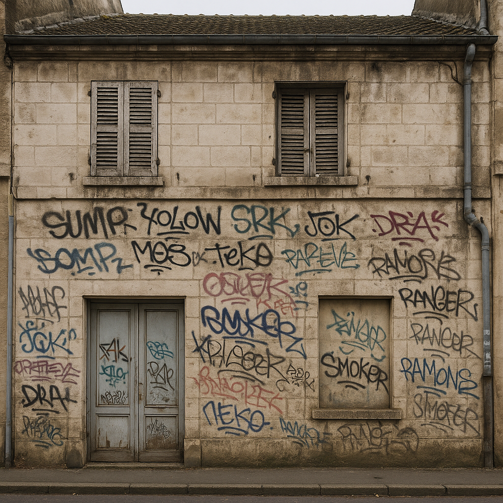 Avant — Façade de commerce — graffitis et encrassement