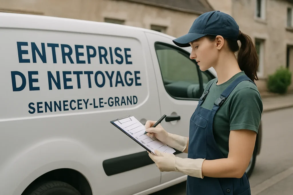Équipe de nettoyage professionnelle en action dans un bureau à Sennecey-le-Grand.