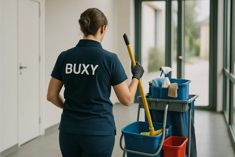 Équipe de nettoyage professionnelle à Buxy utilisant des équipements modernes.