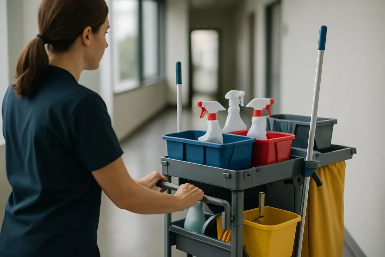 Des professionnels du nettoyage nettoient un bureau à Champforgeuil avec des produits écologiques.